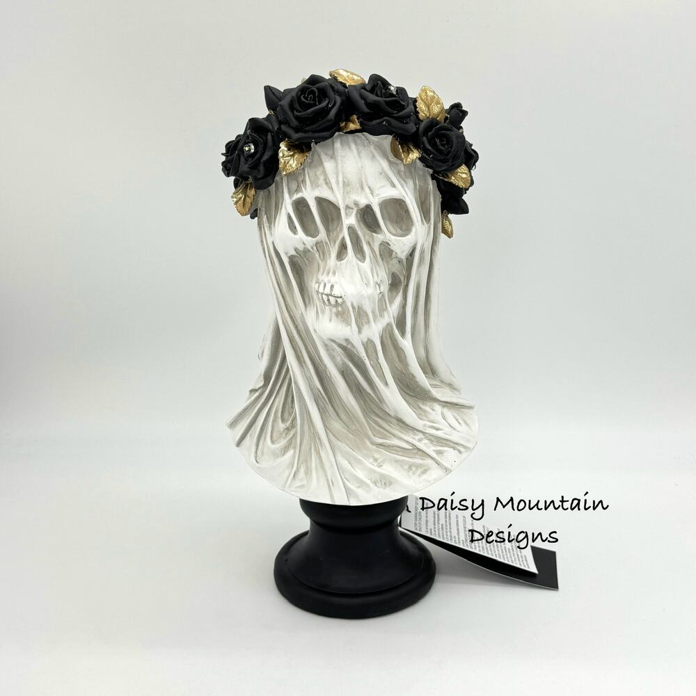 Christian LaCroix Skeleton Veiled Bride Bust Lady Veil Light Up Wreath Halloween